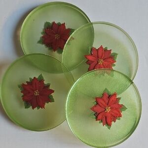 Hand Crafted Green and Red Floral Coasters